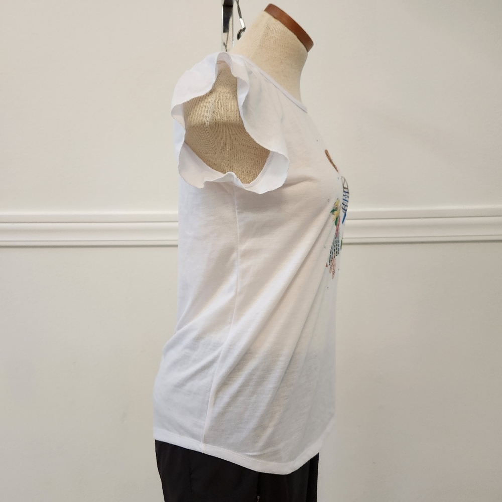 Vintage Rose Ruffle sleeve crew neck tshirt - Picture 6 of 12